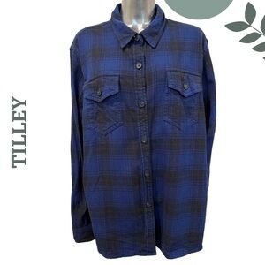 Tilley Blue & Black Plaid Flannel Shirt | Life Outdoors Style | Size XXL